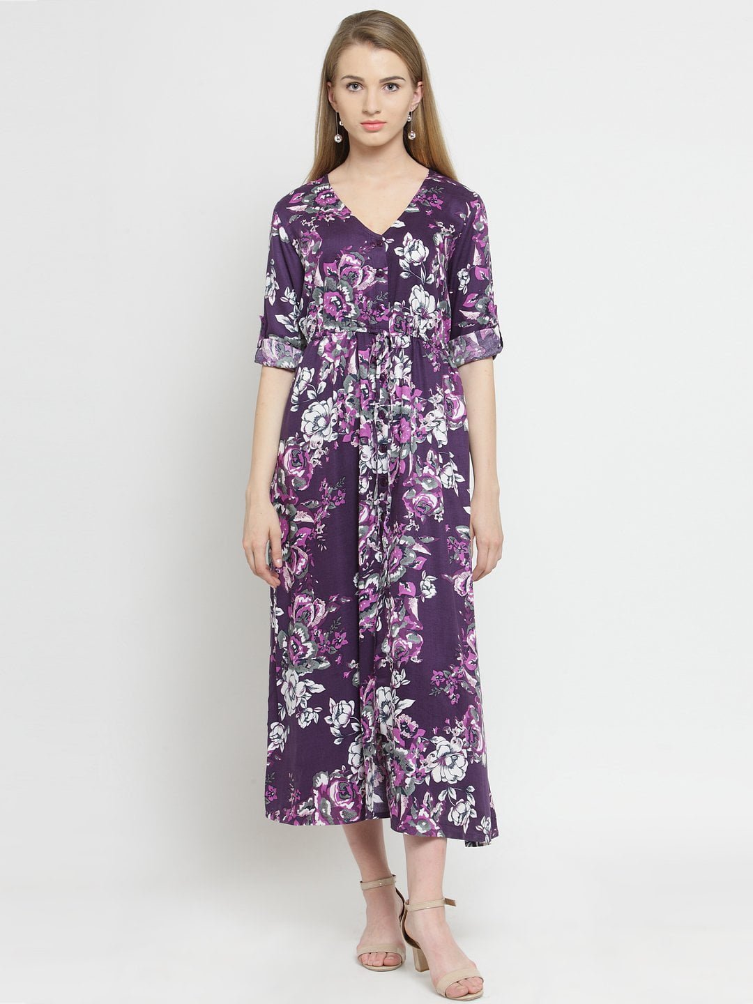 purple print maxi dress