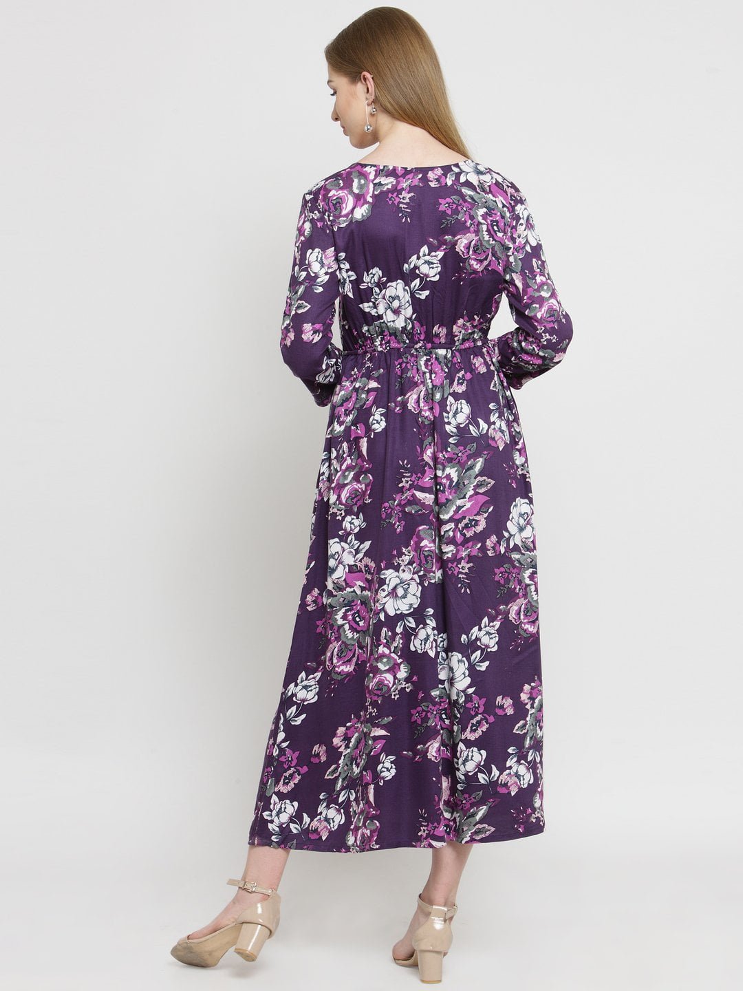 purple print maxi dress